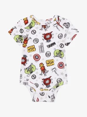 Marvel Avengers Sketch Art Character Portrait Allover Print Infant One-Piece - BoxLunch Exclusive
