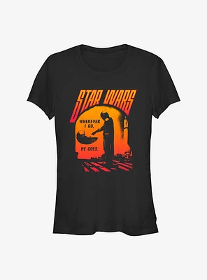 Star Wars The Mandalorian He Goes Girls T-Shirt