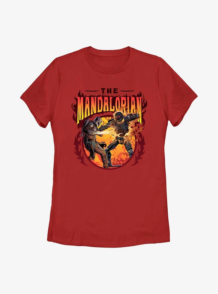 Star Wars The Mandalorian Flames Womens T-Shirt