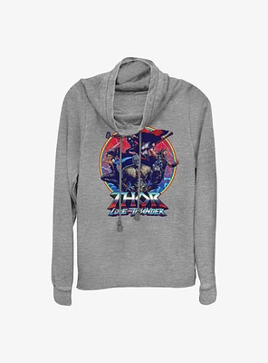 Marvel Thor: Love And Thunder Group Emblem Girl's Cowl Neck Long Sleeve Top
