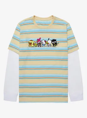 Sanrio Kawaii Mart Group Portrait Striped Layered Long Sleeve T-Shirt - BoxLunch Exclusive