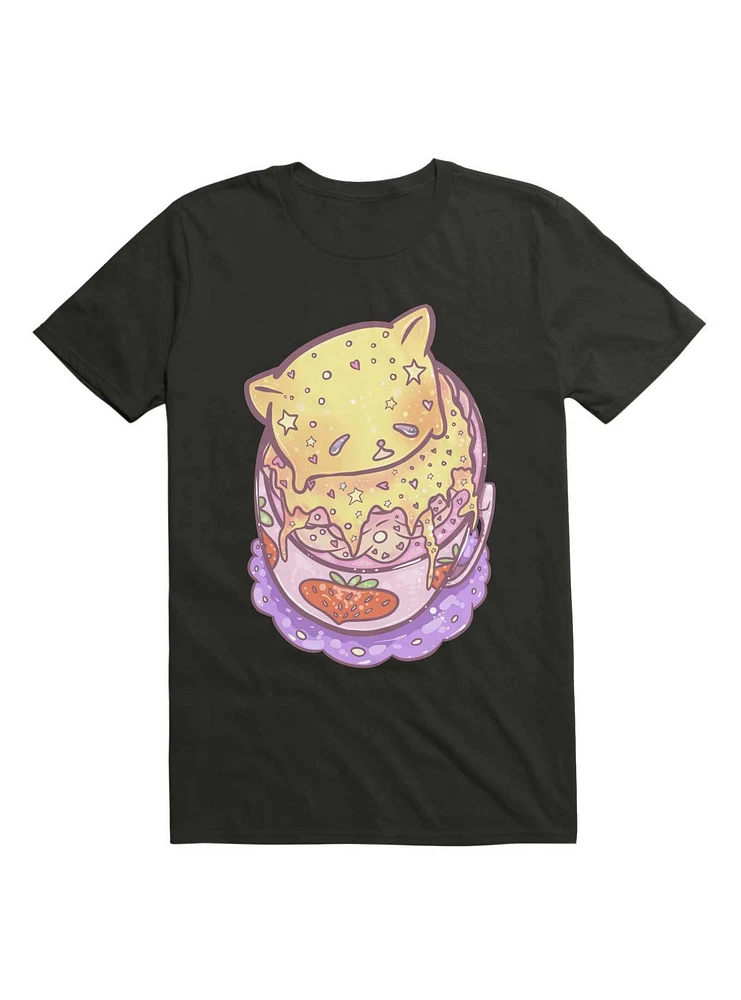 Kawaii Custard Cat On Top Of Strawberry Milk T-Shirt