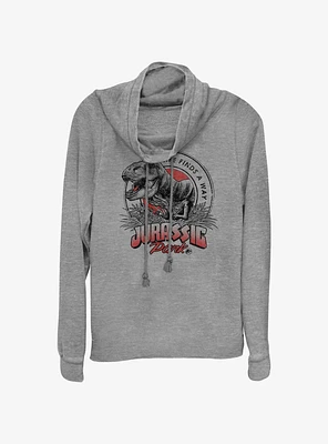 Jurassic Park T Rex Finds A Way Cowl Neck Long-Sleeve Top