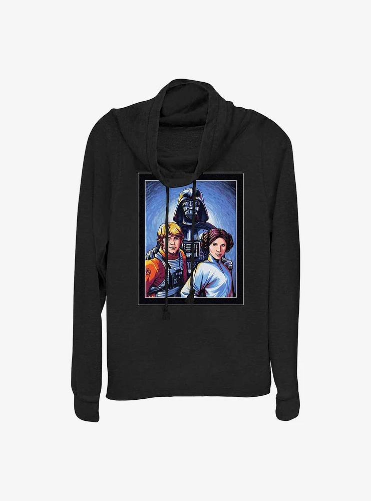Star Wars Skywalker Family Portrait Cowl Neck Long-Sleeve Top