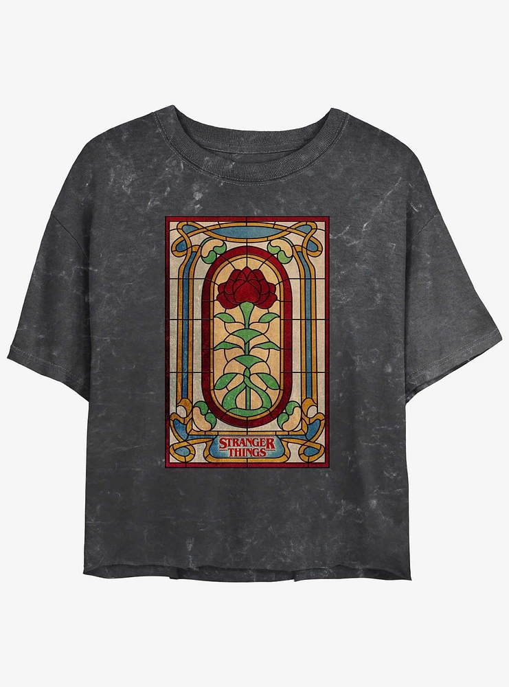 Stranger Things Stained Glass Mineral Wash Crop Girls T-Shirt