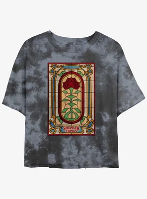 Stranger Things Stained Glass Mineral Wash Crop Girls T-Shirt