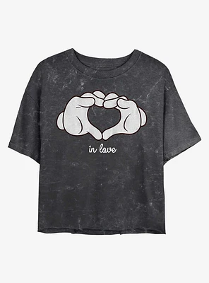 Disney Mickey Mouse Glove Heart Mineral Wash Crop Girls T-Shirt