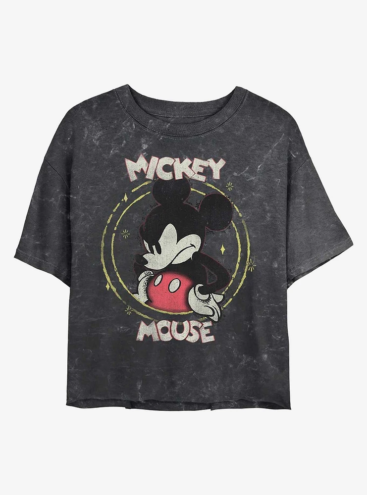 Disney Mickey Mouse Gritty Mineral Wash Crop Girls T-Shirt