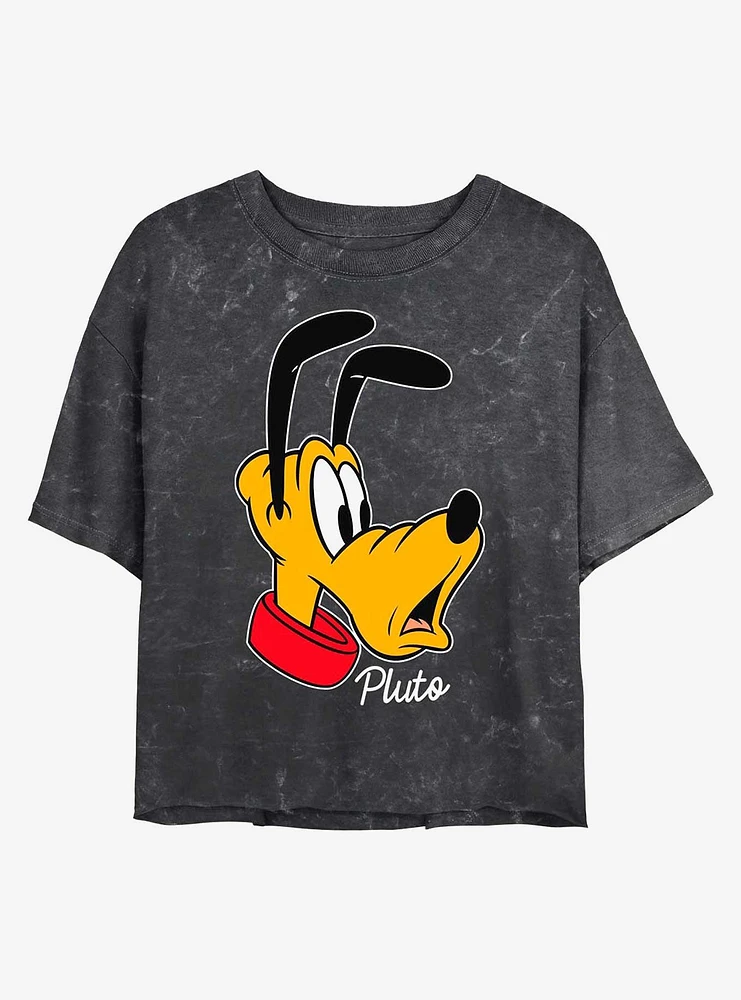 Disney Pluto Big Face Mineral Wash Crop Girls T-Shirt