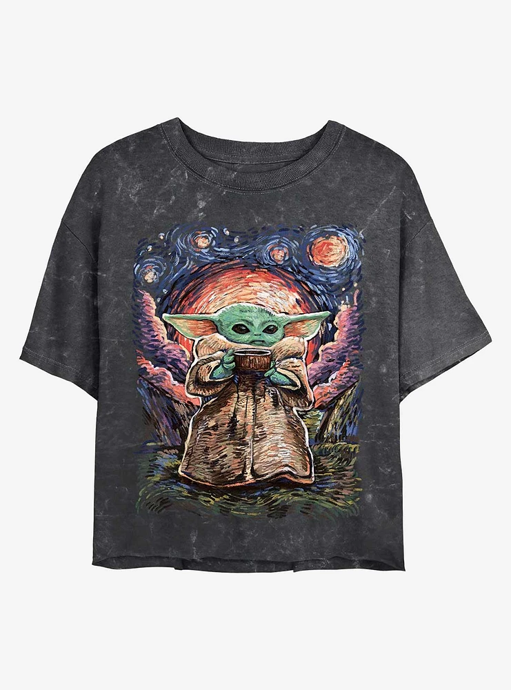 Star Wars The Mandalorian Sipping Starries Mineral Wash Crop Girls T-Shirt