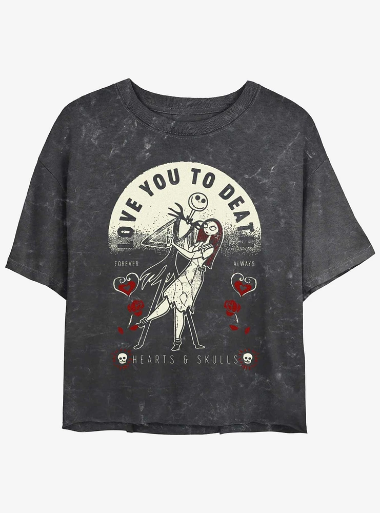The Nightmare Before Christmas Jack & Sally Love You To Death Mineral Wash Girls Crop T-Shirt