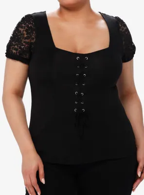 Cosmic Aura Black Lace-Up Girls Top Plus Size