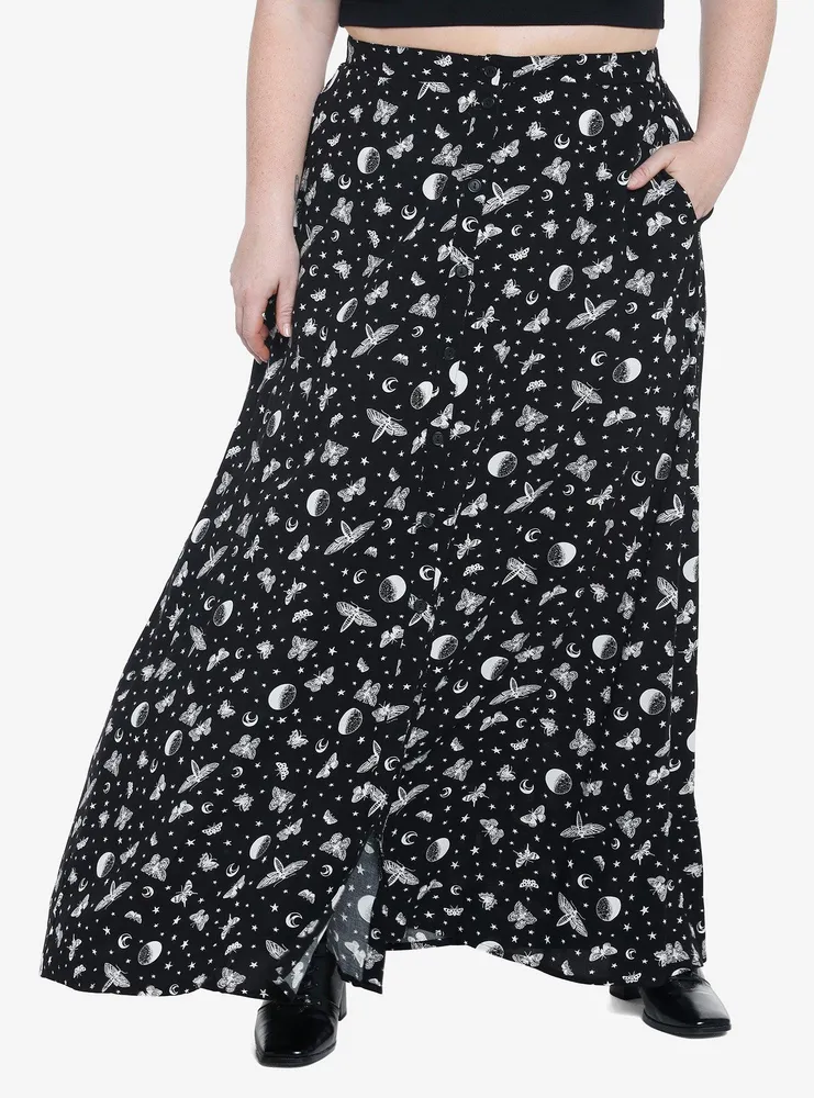 Black Celestial Moth Maxi Skirt Plus Size