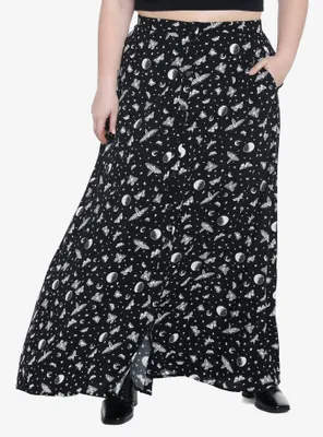 Black Celestial Moth Maxi Skirt Plus Size