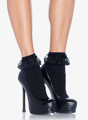 Ankle Socks with Lace Ruffle Black