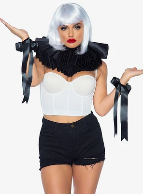 Deluxe Ruffle Black Neck Piece And Wrist Cuffs