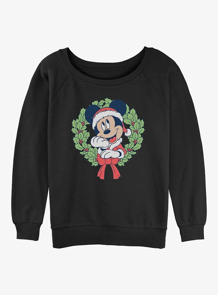 Disney Mickey Mouse Christmas Wreath Girls Slouchy Sweatshirt