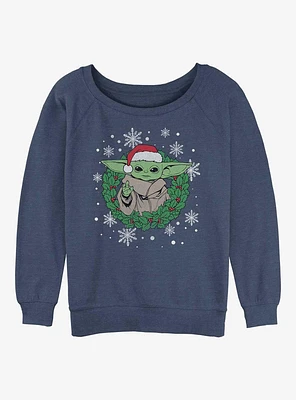 Star Wars The Mandalorian Galactic Holiday Wreath Girls Slouchy Sweatshirt