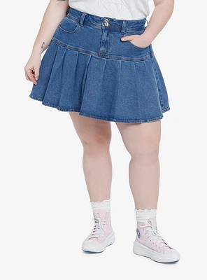 Sweet Society Pleated Denim Mini Skirt Plus Size