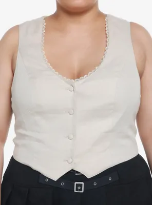 Thorn & Fable Beige Button Front Girls Vest Plus Size