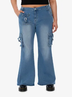 Indigo Multi-Pocket Denim Flare Jeans Plus