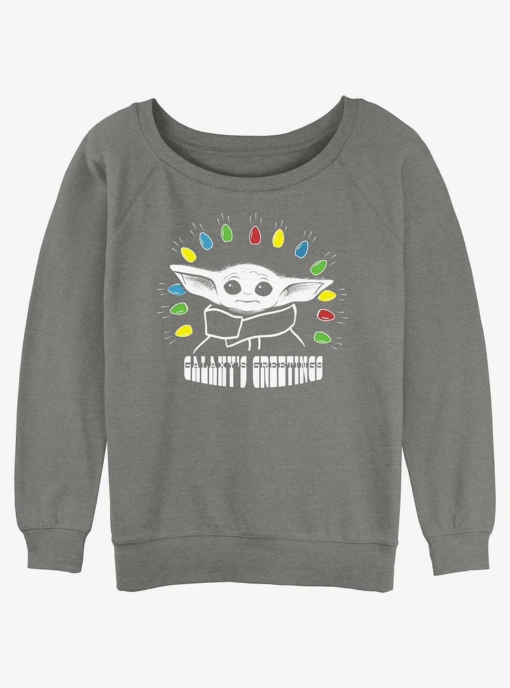 Star Wars The Mandalorian Child of Christmas Lights Girls Slouchy Sweatshirt