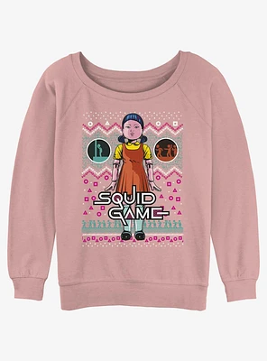Squid Game Red Light, Green Light Ugly Christmas Girls Slouchy Sweatshirt