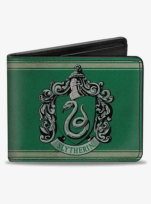 Harry Potter SlyTherin Crest Stripe Weathered Bifold Wallet