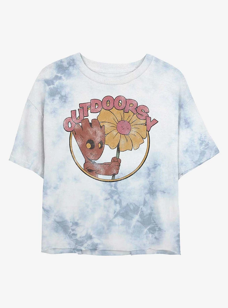 Marvel Guardians of the Galaxy Outdoorsy Groot Tie-Dye Girls Crop T-Shirt