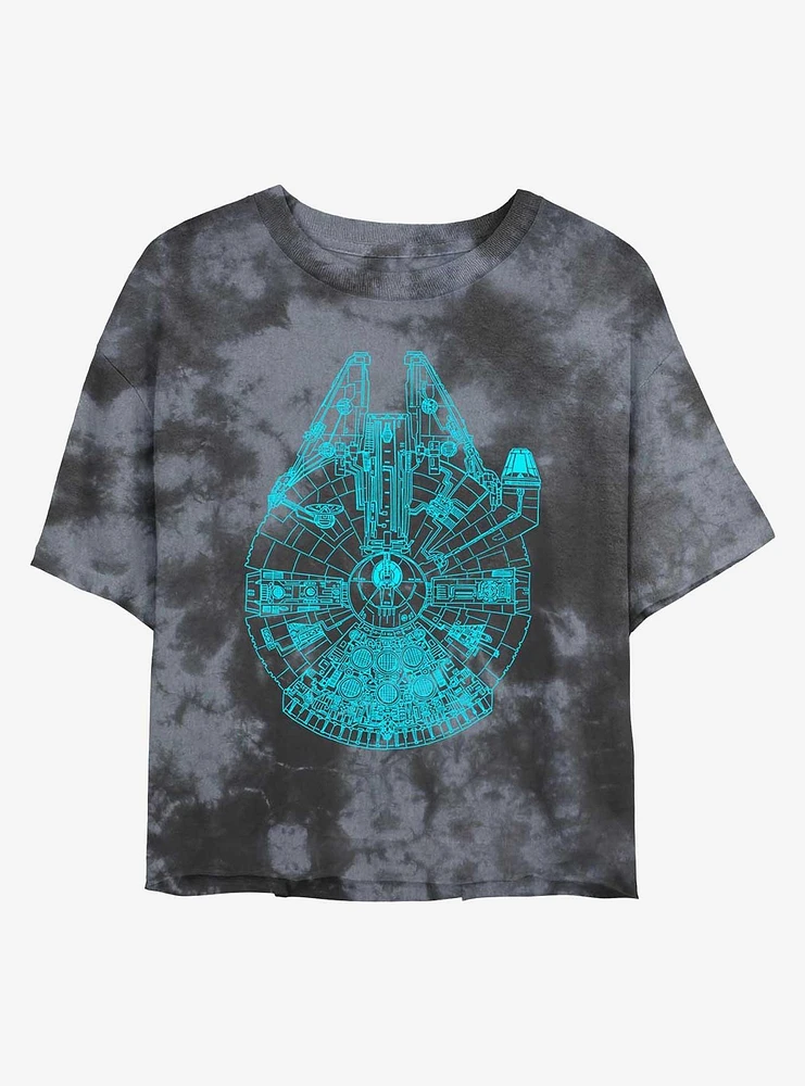 Star Wars Falcon Outline Tie-Dye Girls Crop T-Shirt