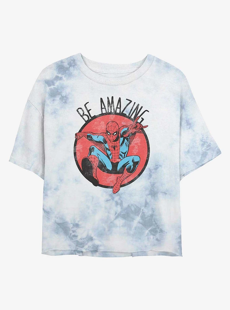 Marvel Spider-Man Be Amazing Tie-Dye Girls Crop T-Shirt