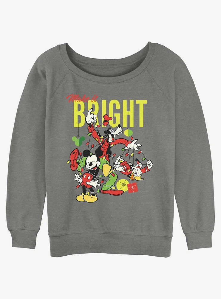 Disney Mickey Mouse Bright Christmas Mickey, Goofy, and Donald Girls Slouchy Sweatshirt