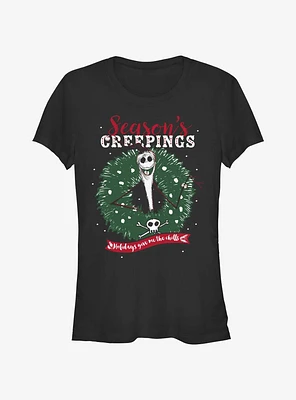 Disney The Nightmare Before Christmas Santa Jack Season's Creepings Wreath Girls T-Shirt