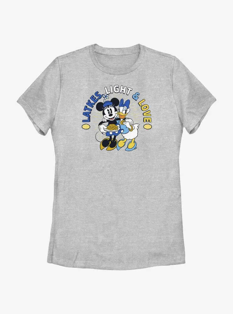 Disney Mickey Mouse Latkes Light & Love Minnie and Daisy Womens T-Shirt