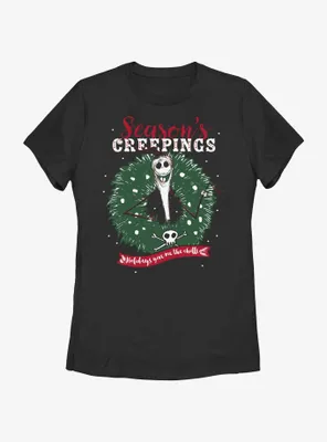 Disney The Nightmare Before Christmas Santa Jack Season's Creepings Wreath Womens T-Shirt