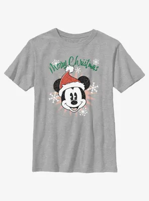 Disney Mickey Mouse Snowflakes Santa Youth T-Shirt