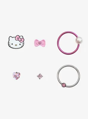 Steel Hello Kitty Nose Hoop & Stud 6 Pack
