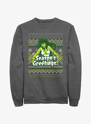 Marvel Hulk She-Hulk Season's Greetings Ugly Christmas Sweatshirt