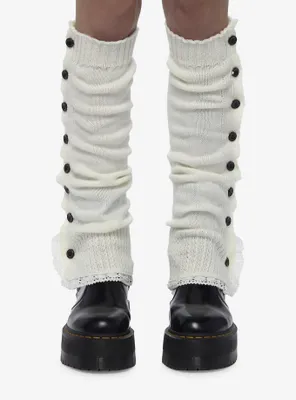 White Button Lace Leg Warmers