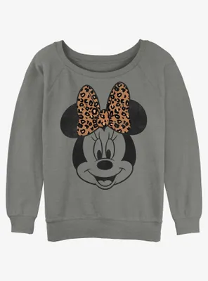 Disney Minnie Mouse Leopard Bow Womens Slouchy Sweatshirt