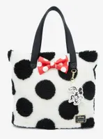 Loungefly Disney Minnie Mouse Black and White Polka Dot Sherpa Tote Bag
