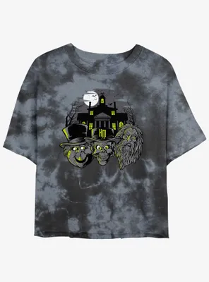 Disney Haunted Mansion Hitchhiking Ghosts Heads Tie-Dye Womens Crop T-Shirt
