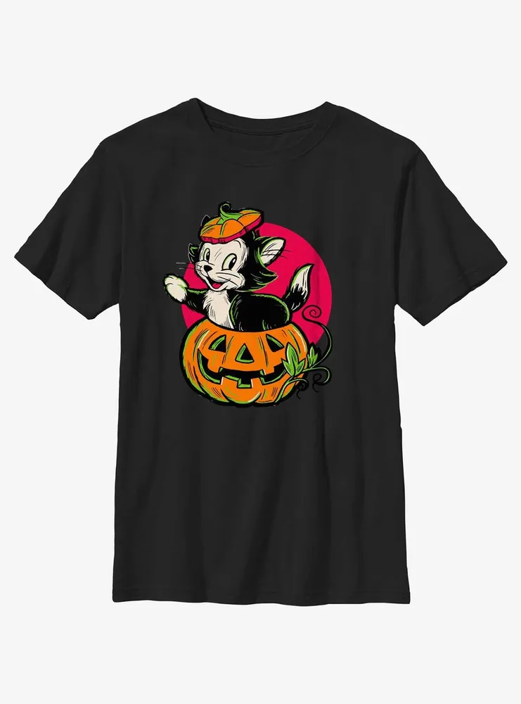Disney100 Halloween Figaro Inside A Pumpkin Youth T-Shirt