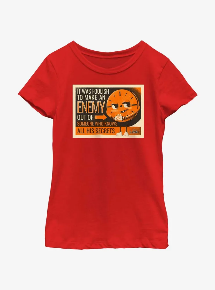 Marvel Loki Miss Minutes Enemy Secrets Youth Girls T-Shirt