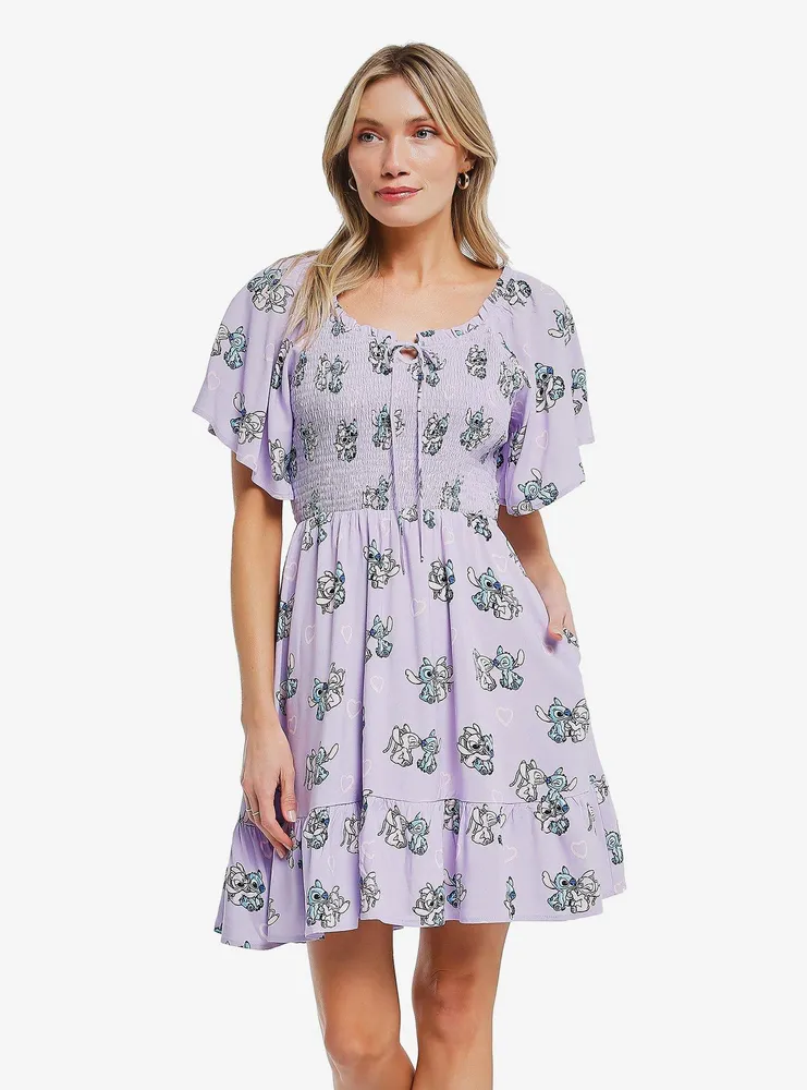 Disney Lilo & Stitch Angel Allover Print Smocked Dress — BoxLunch Exclusive