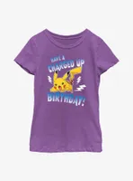 Pokemon Pikachu Jump Have A Charged Up Birthday Youth Girls T-Shirt