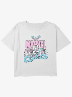 Marvel Avengers Pastel Group Girls Youth Crop T-Shirt