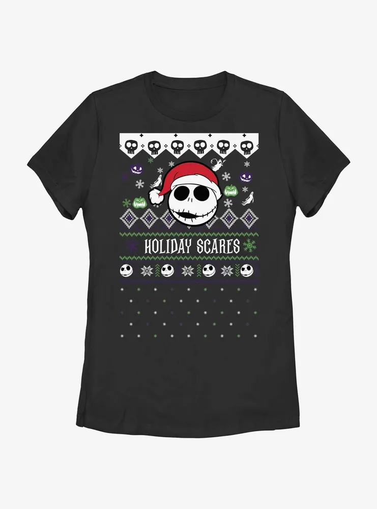 Disney Nightmare Before Christmas Ugly Holiday Jack Snowfall Womens T-Shirt