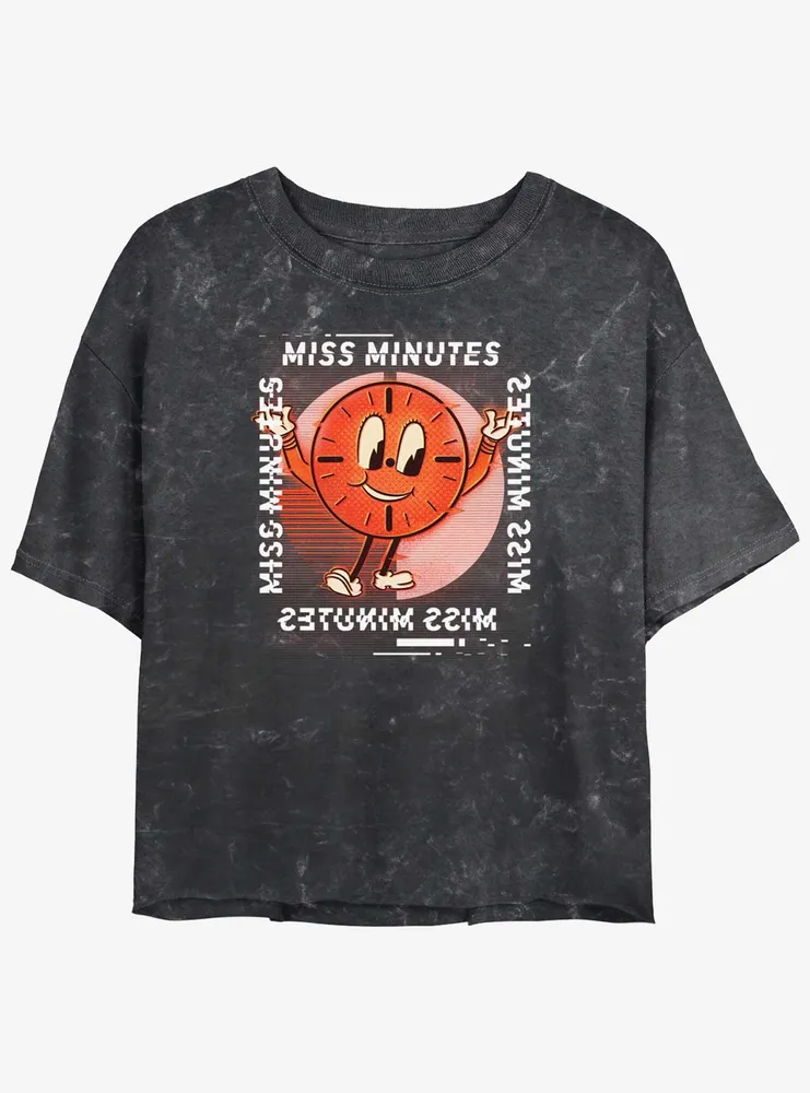 Marvel Loki Glitch Miss Minutes Womens Mineral Wash Crop T-Shirt