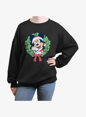 Disney Mickey Mouse Christmas Wreath Womens Oversized Sweatshirt